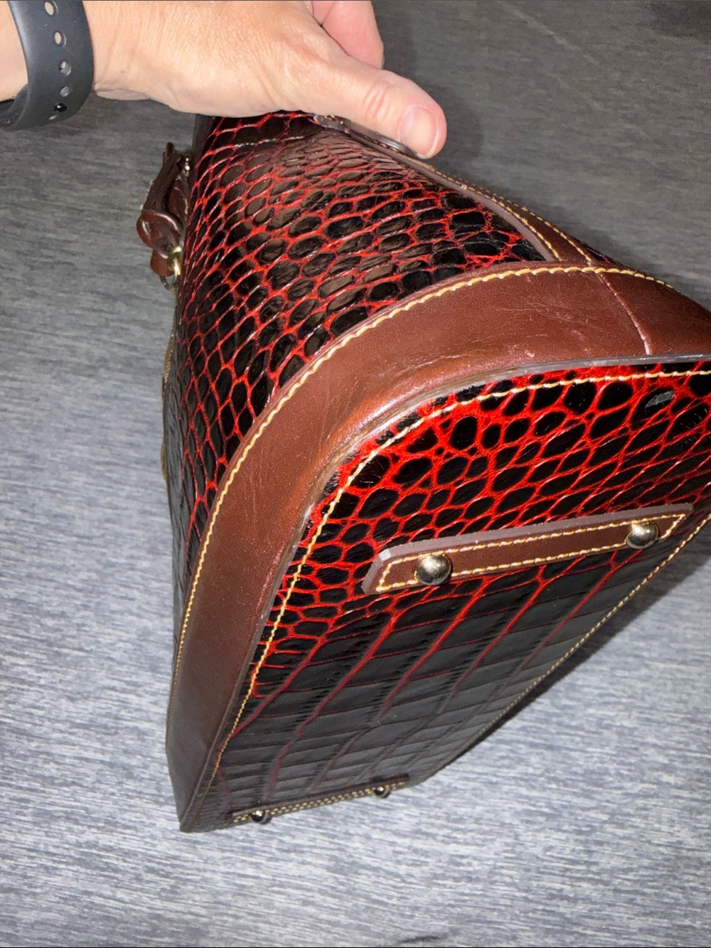 Dooney & Bourke Black and Red Croc-Embossed Dome Satchel - Picture 13 of 15